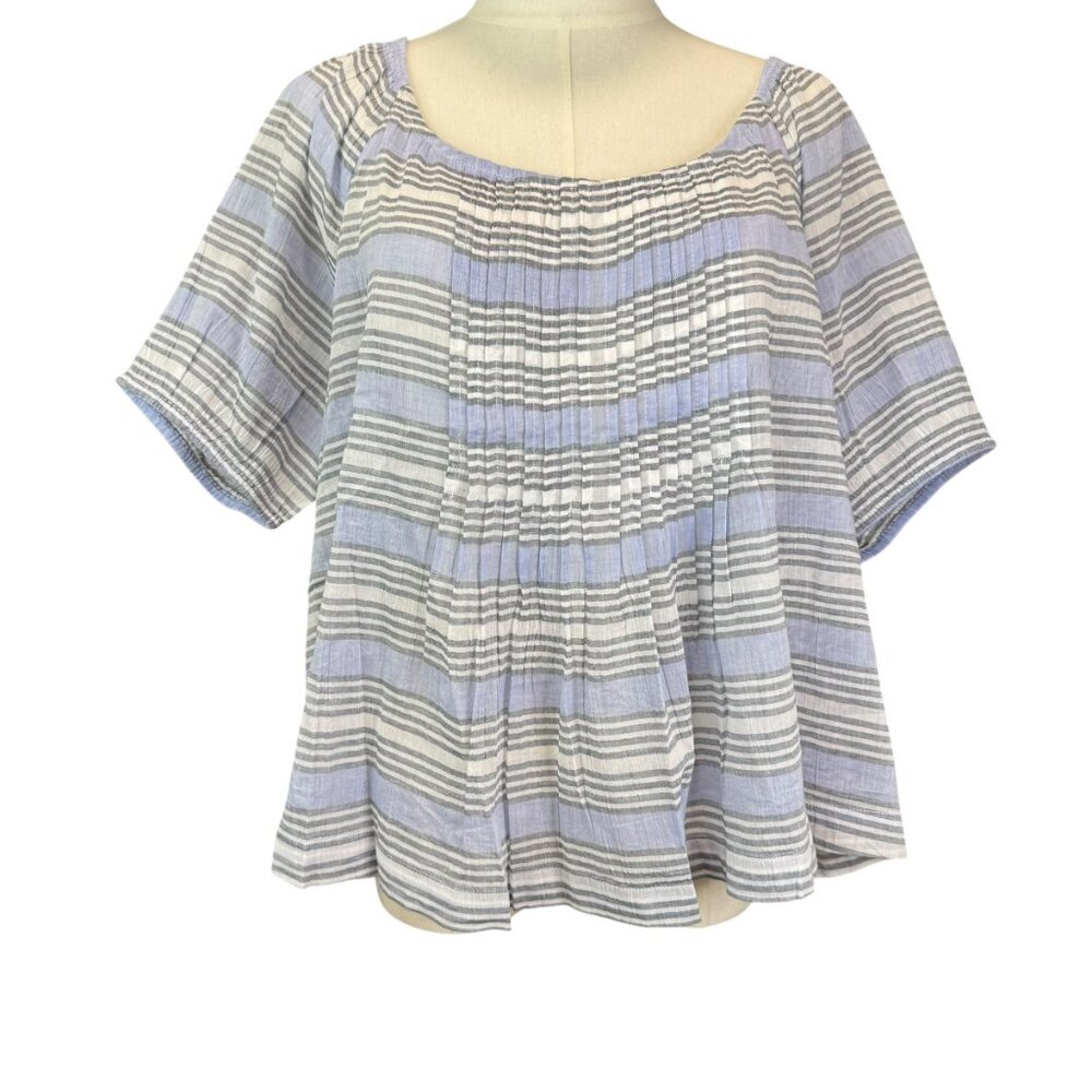 Lucky Brand Blue White Striped Gauze Top Size L | NWT
